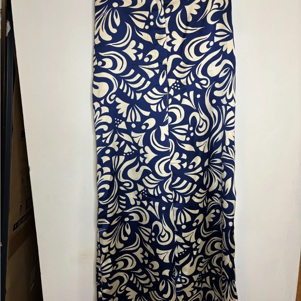 House of Harlow 1960 Blue Cream Patterned Satin Wide Leg Pants - Picture 10 of 10
